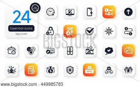 Set Of Technology Flat Icons. Washing Machine, Money Transfer And Safe Water Elements For Web Applic