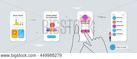 Coronavirus Protection, Swipe Up And Cogwheel Minimal Line Icons. Phone Ui Interface. Patient Histor
