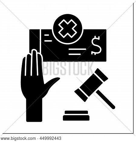 Voluntary Bankruptcy Glyph Icon. Insolvent Debtor Brings Petition To Court To Declare Bankruptcy. Un