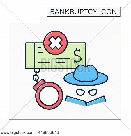 Bankruptcy Fraud Color Icon. Crime. Document Fraud. Intentionally Files False Or Information On Bank