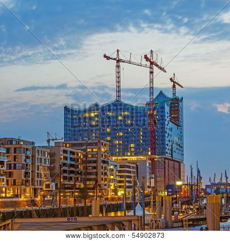Construction Site Of The New Elbphilharmonic Building In The Harbor City