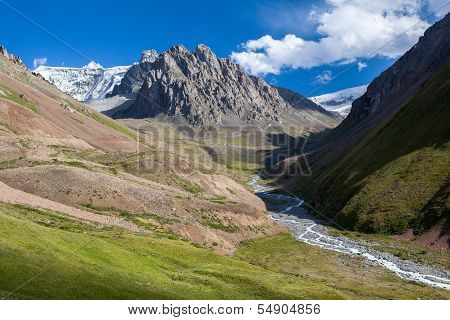 Amazing landscape of mountains, river and sky