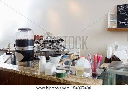 Coffeemaker on counter at cafeteria
