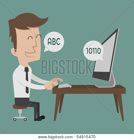 Businessman talking to a computer