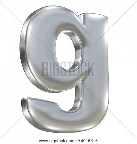 Metal matte lovercase letter g from aluminium solid alphabet isolated on white