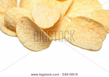 crispy potato chips on white background