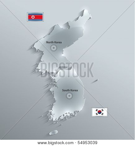 South North Korea map glass card paper 3D divided vector