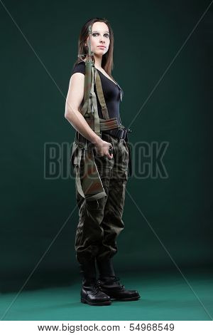 Army Woman With Gun - Beautiful Woman With Rifle Plastic