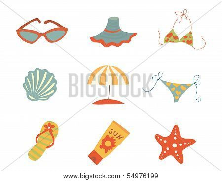 Summer accessories. Vector icons