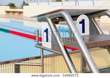 Platform Number 1 for Start and Lane of Swimming Pool