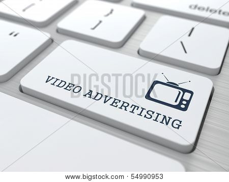 Video Advertising on White Keyboard Button.