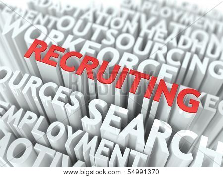 Recruiting - Red Text on White Wordcloud.