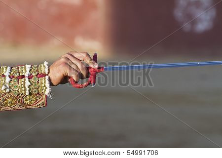 Bullfighter stabbing a bull decisive moment when the toreador kills the bull