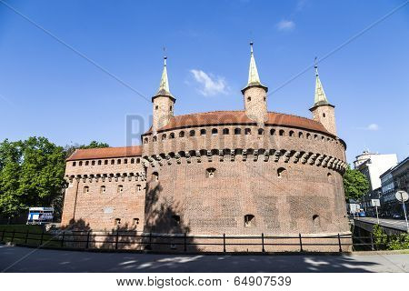 KRAKOW, POLAND - OCT 3, 2014: Krakow landmark - Barbican. The fortress formerly connected to city walls poland