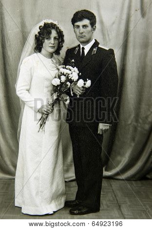 LENINGRAD (now St. Petersburg), RUSSIA - CIRCA 1970-th: Antique photo shows a wedding.