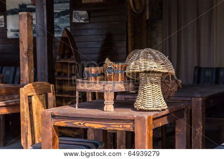 Wickerwork On The Wooden Table