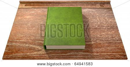 Vintage School Desk Top With Closed Blank Book