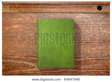 Vintage School Desk Top With Closed Blank Book