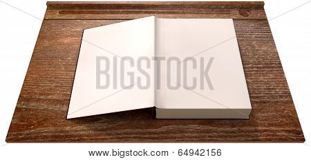 Vintage School Desk Top With Open Blank Book