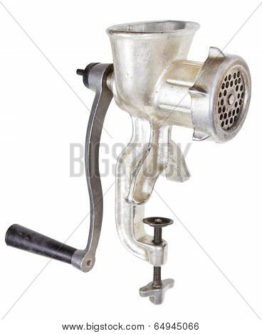 Old Iron Meat Grinder Isolated On White