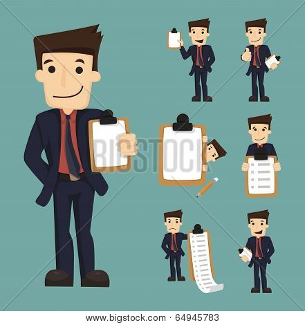Set Of Businessman Characters With Checklist