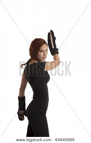 Woman with a fighting stick