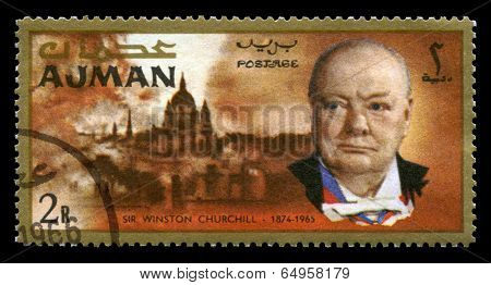 Vintage Winston Churchill Postage Stamp From Ajman
