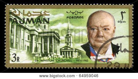Vintage Winston Churchill Postage Stamp From Ajman