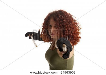 Woman with a fighting stick