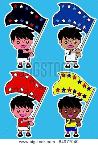 Vector cartoon soccer Sport Fan with Flag