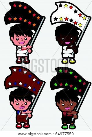 Vector cartoon soccer Sport Fan with Flag