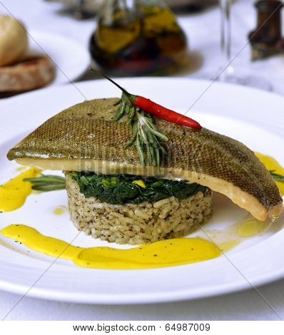 Sea??bass With Risotto And Spinach