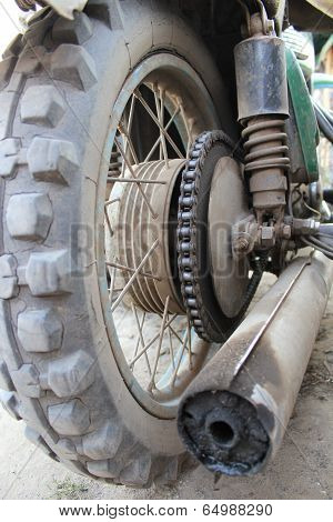 Wheel of the old motorcycle