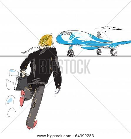 Man Rushing To A Plane
