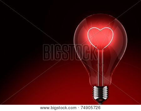 Light bulb lighting red with heart