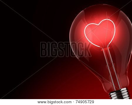 Light bulb lighting red with heart