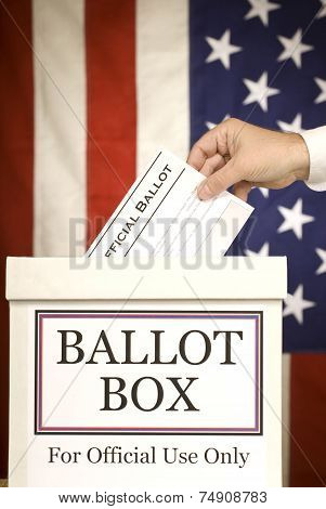 Ballot Box With Hand Voting (Vertical)