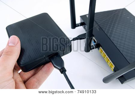 Router With Backup Storage Disk. Dlna Media Server From Usb Disk