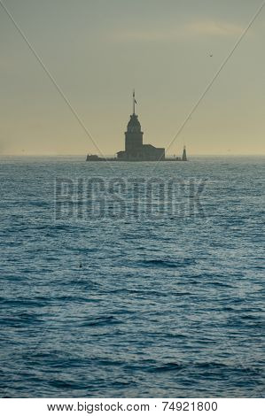 Iconic silhouette of Maiden's Tower in Bosphorus Istanbul