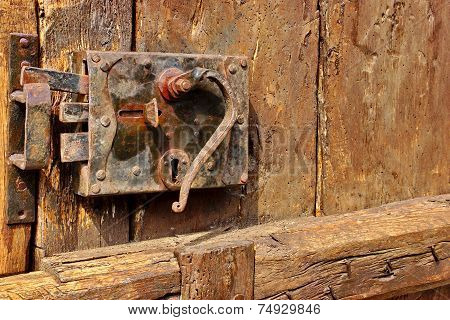 Old Door With Mortise Lock And Doorknob