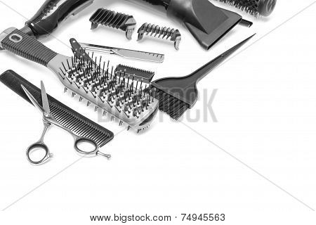 A Set Of Hairdresser's Accessories Isolated. Stock Image.