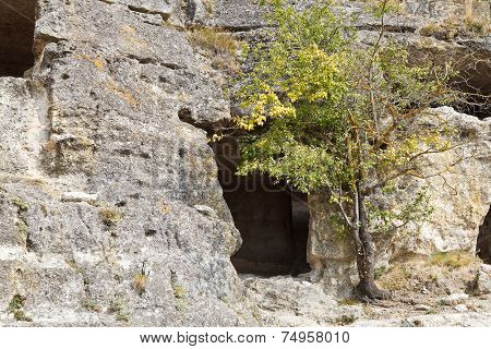 Caves Of Medieval Town Chufut Kale In Crimea