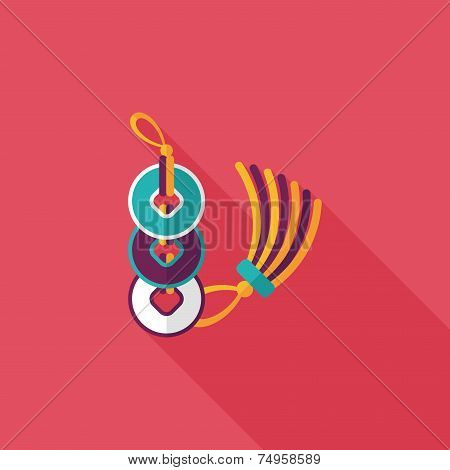 Chinese New Year Flat Icon With Long Shadow,eps10, Ancient Coins Lucky Pendant Means 