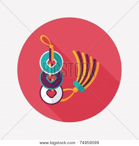 Chinese New Year Flat Icon With Long Shadow,eps10, Ancient Coins Lucky Pendant Means 