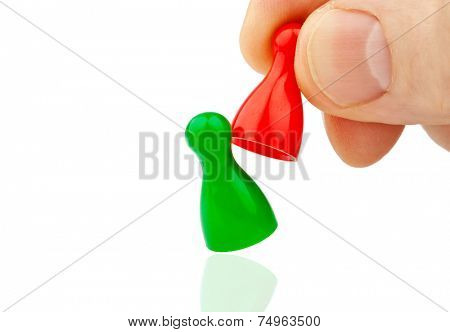red and green characters. bullying, loneliness and outsider in the team.