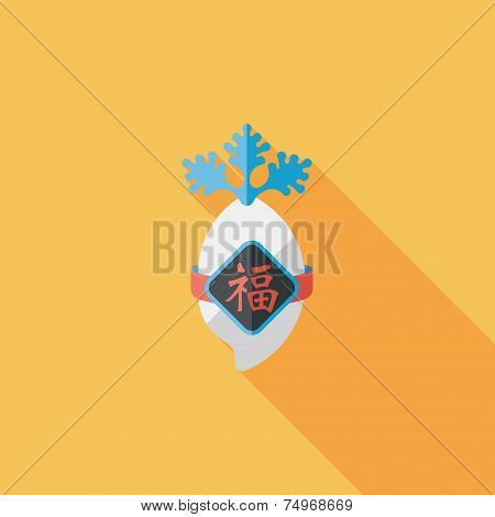 Chinese New Year Flat Icon With Long Shadow,eps10, Lucky White Radish With Chinese Words Means 