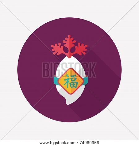 Chinese New Year Flat Icon With Long Shadow,eps10, Lucky White Radish With Chinese Words Means 