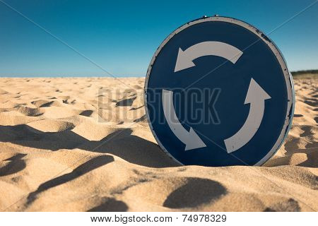 Desertification: Traffic Sign Covered By Sand