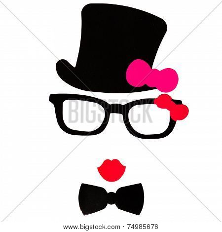 Photobooth Birthday And Party Set - Glasses, Hats, Crowns, Masks, Lips, Mustaches Isolated On White