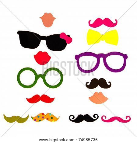 Photobooth Birthday And Party Set - Glasses, Hats, Crowns, Masks, Lips, Mustaches